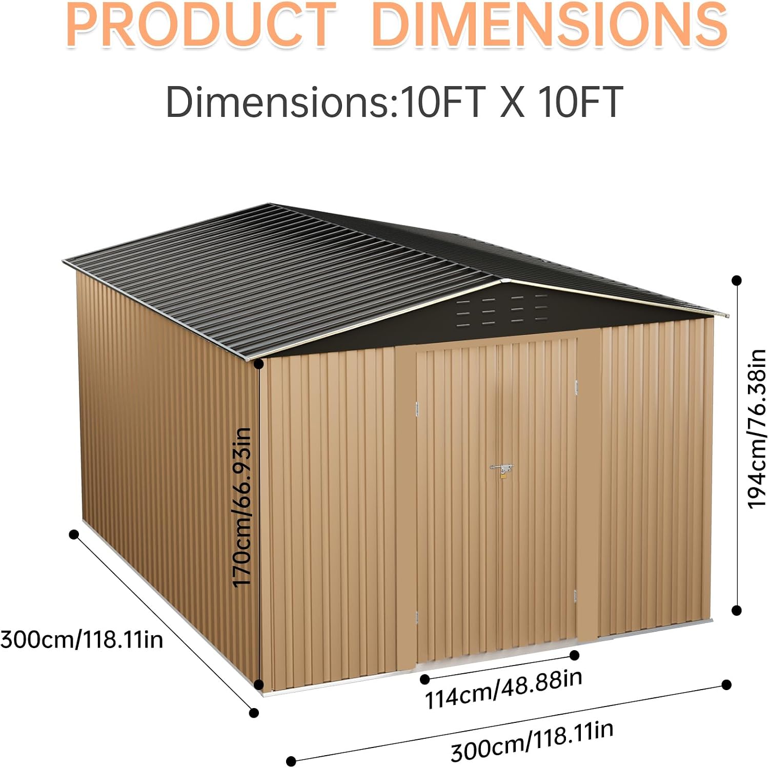Large Metal Storage Shed, 10x10 FT Outside Storage Shed, Outdoor Storage Tool Shed with Lockable Doors and Air Vents, Garden Sheds for Backyard