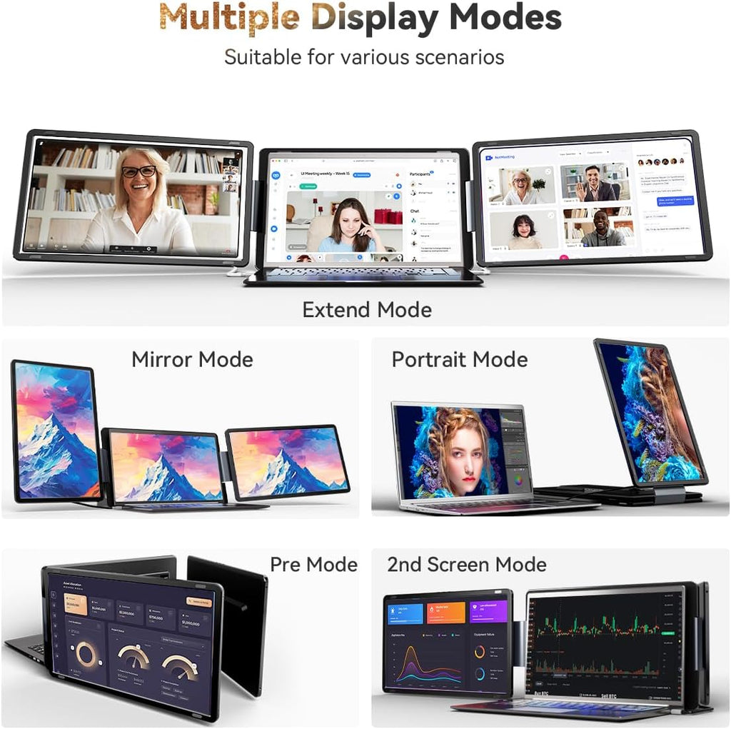 15.6' Laptop Screen Extender, FHD IPS Dual/Triple Screen Portable Monitor for Laptop 13-17.3', Plug n Play Extra Screen Detachable Laptop Monitor Extender for Win/Mac-S9H