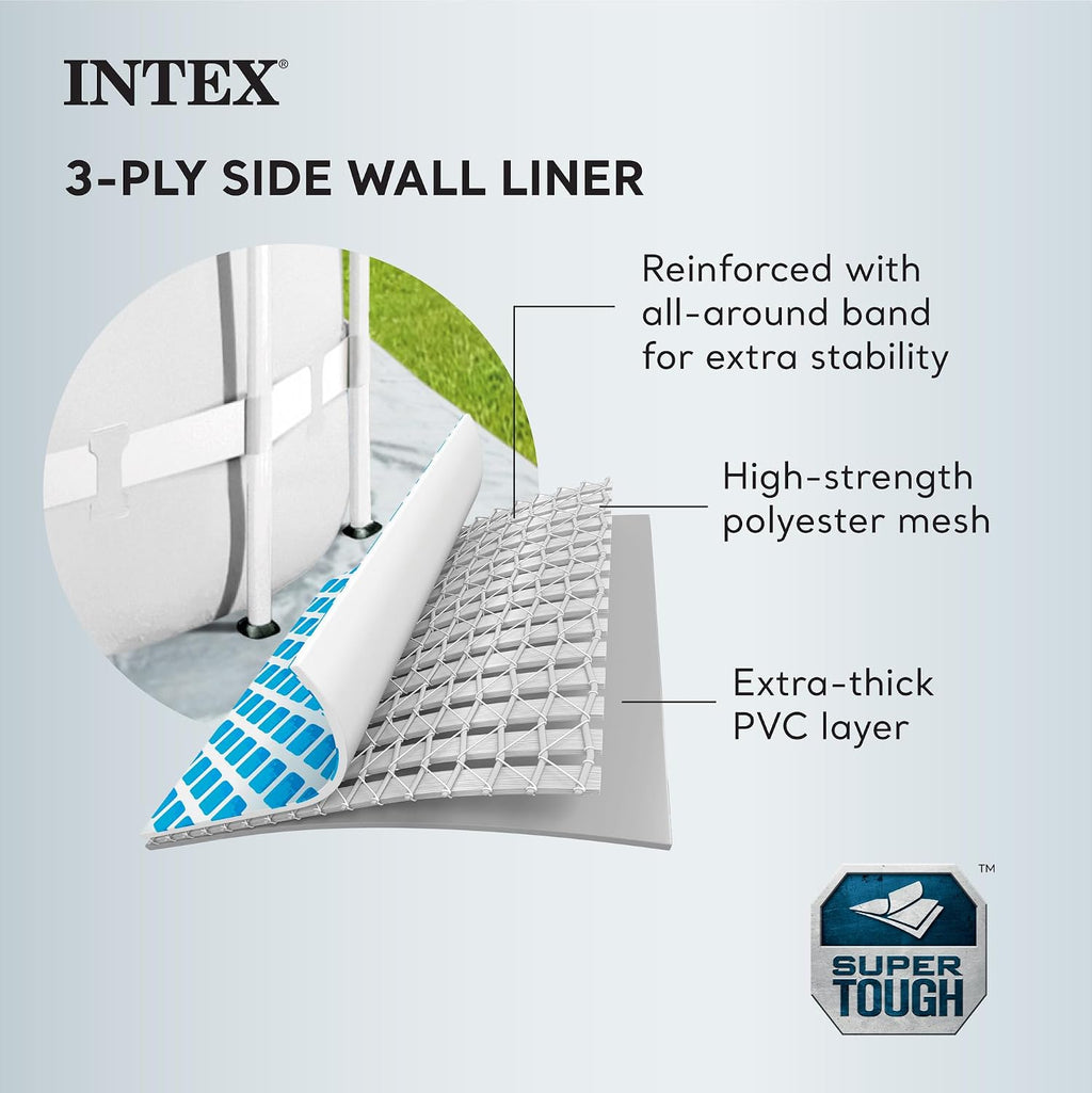 Intex Prism Frame 15' x 48' Above Ground Swimming Pool Set with Filter Pump, Ladder, Pool Cover, and Maintenance Pool Cleaning Kit with Vacuum Skimmer