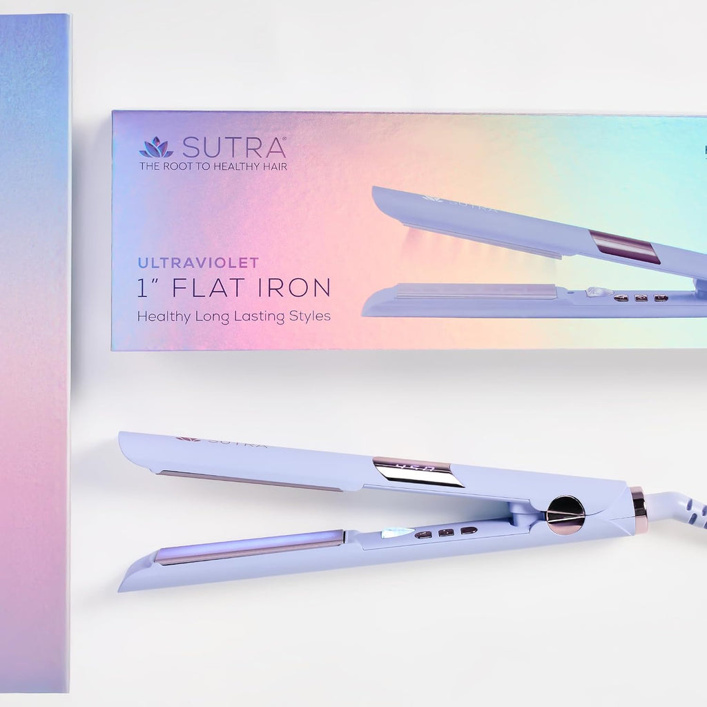 SUTRA Ultra Violet Flat Iron - 1' Infrared & Blue Light Ceramic Flat Iron with Ionic Technology, Digital Temp Control to 450°F, Floating Plates, Dual Voltage, Auto Shut Off, Smooth Styling