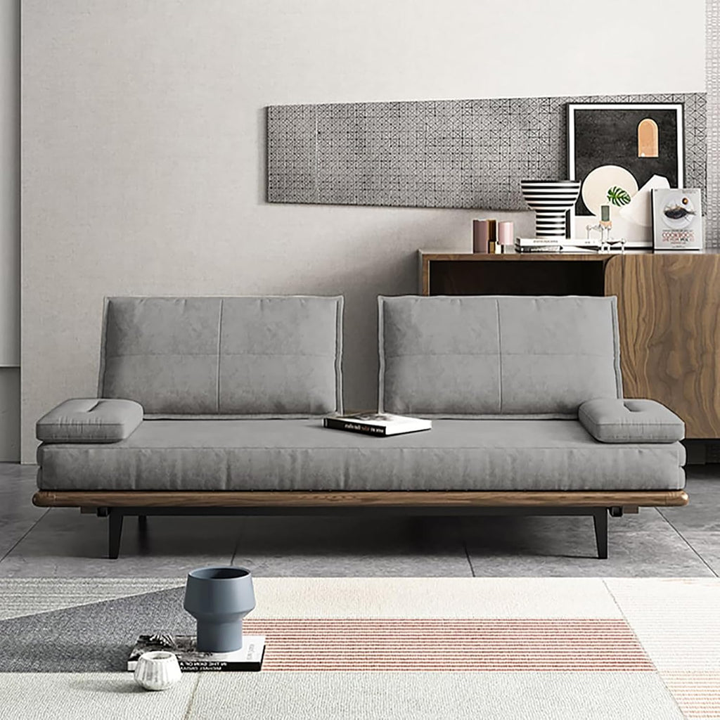 homary Modern Pull Out Sofa Bed Khaki Sleeper Sofa 78.7'' Mid Century Wood Convertible Sofa with Pull Out Bed Cotton & Linen (Gray)