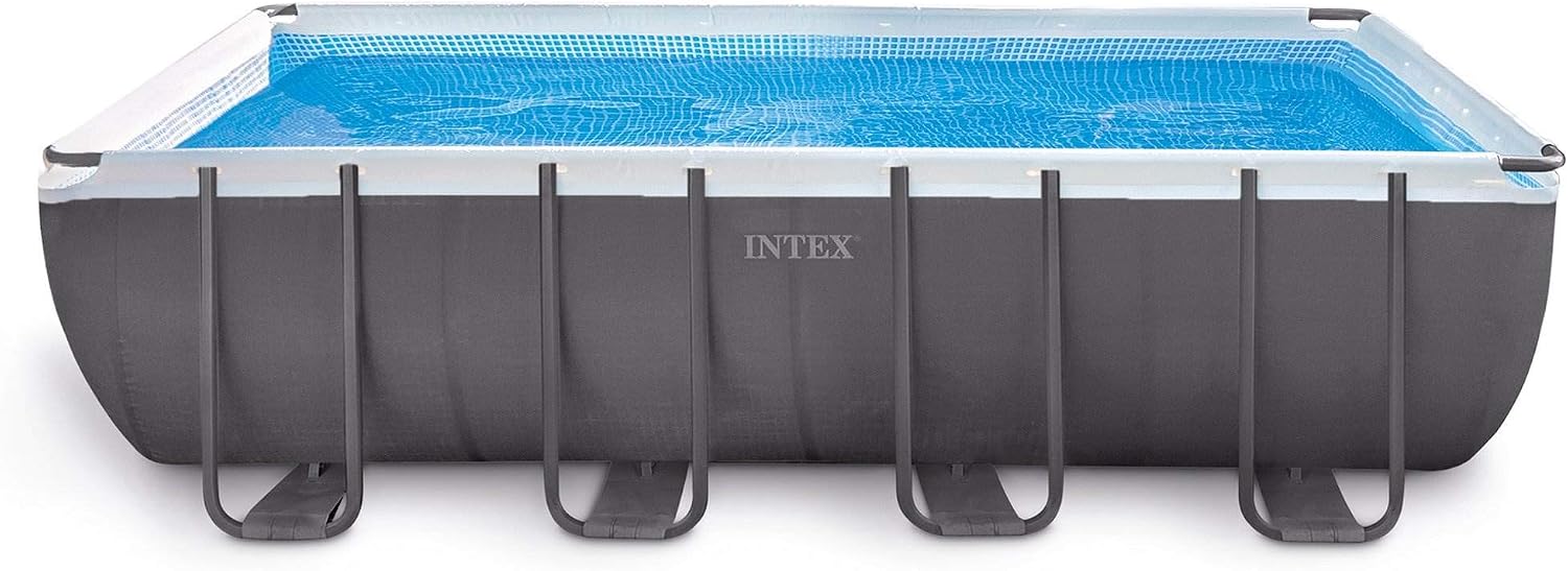 Intex 26351EH 18ft X 9ft X 52in Ultra Frame Rectangular Pool Set with Sand Filter Pump, Ladder, Ground Cloth & Pool Cover