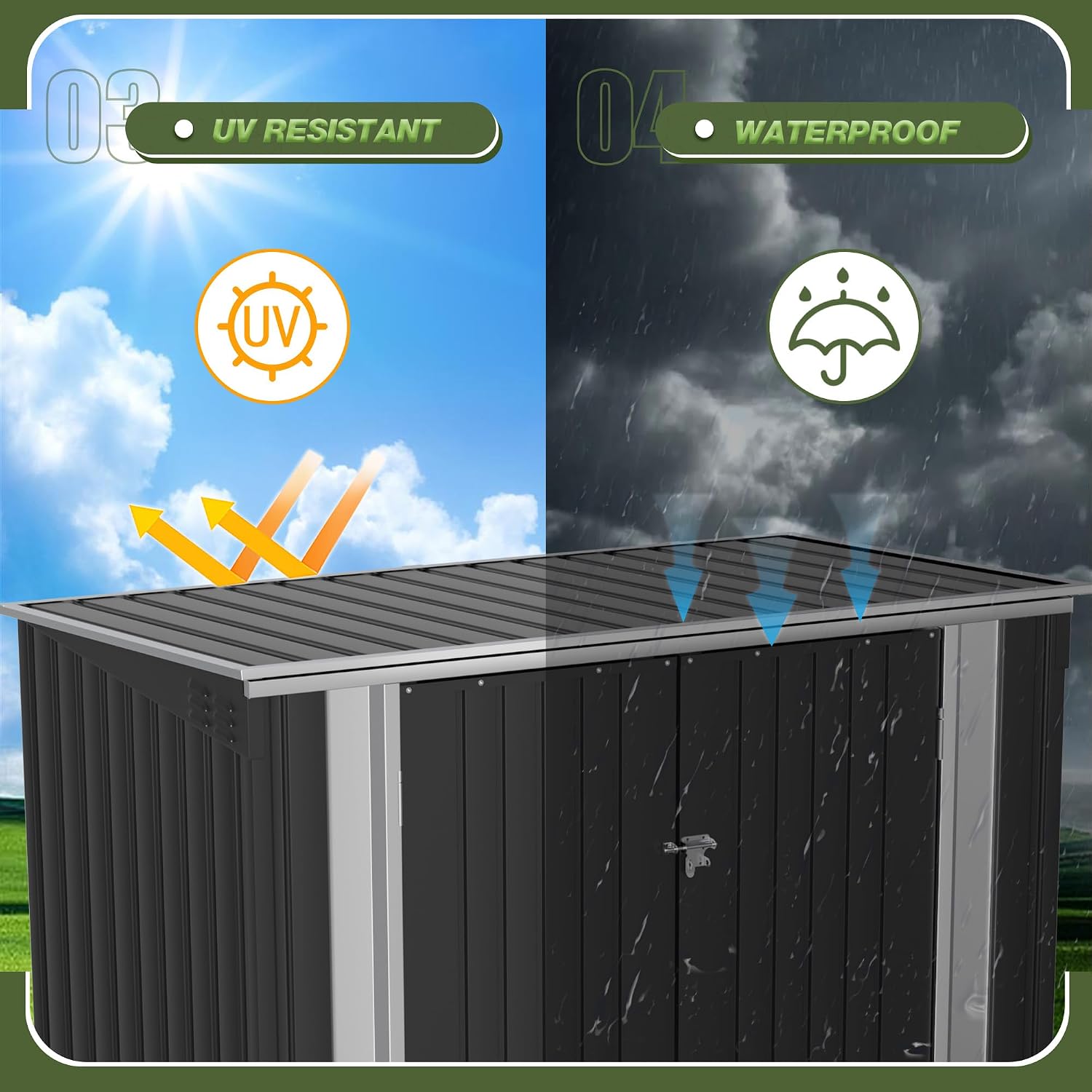 Flamaker 5.8 x 3.3 FT Storage Shed Outdoor Metal Trash Can Shed with Hydraulic Gas Rod Lockable Garden Tool Shed for Backyard, Lawn, Roadside