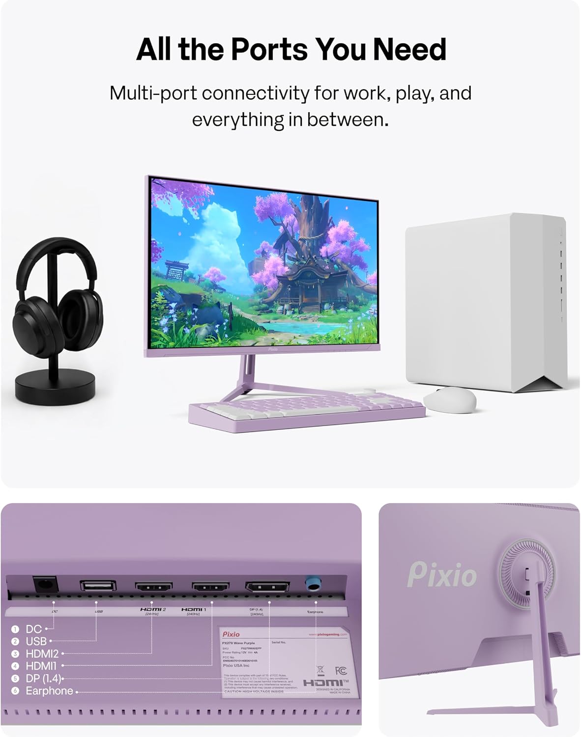Pixio PX279 Wave Purple 27 inch 240Hz Refresh Rate FHD 1080p Resolution Fast IPS Panel 1ms GTG Response Time Gaming Monitor with Adaptive Sync
