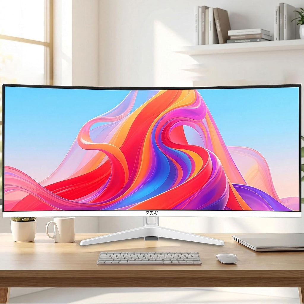 ZZA 34 Inch Ultrawide Curved Monitor Built in Speakers 4K Gaming Computer Monitor 100Hz, WQHD(3440x1440P) Curved 3800R 21:9 Ultra Wide PC Display, 130% sRGB, HDMI &DP, VESA Mount Compatible-White