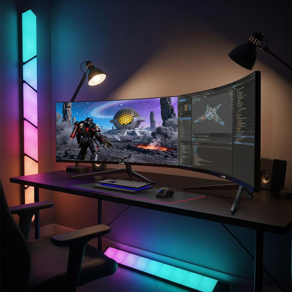Kado Dual Gaming Monitor Setup - 2-Pack 34' Curved 1500R 165Hz 1ms Ultrawide 21:9 3440x1440 WQHD Computer Monitor, Stacked Gaming AMD FreeSync Premium, VESA Mount HDMI DisplayPort Built-in Speakers