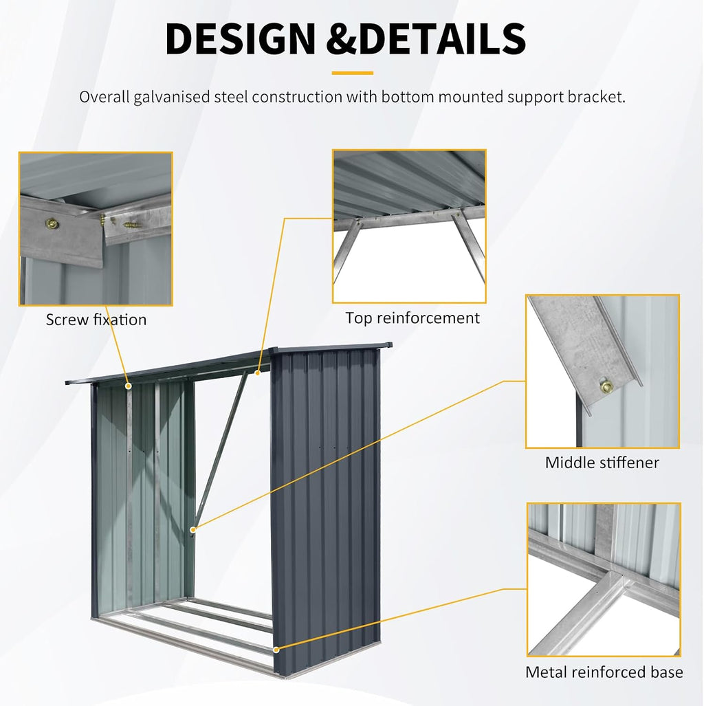 Ball & Cast 85.5' Outdoor Steel Firewood Rack Metal Storage Shed with Middle Stiffener and Reinforced Base,Multi-Functional Waterproof Cabinet W/Roof,for Equipment Machines,Black