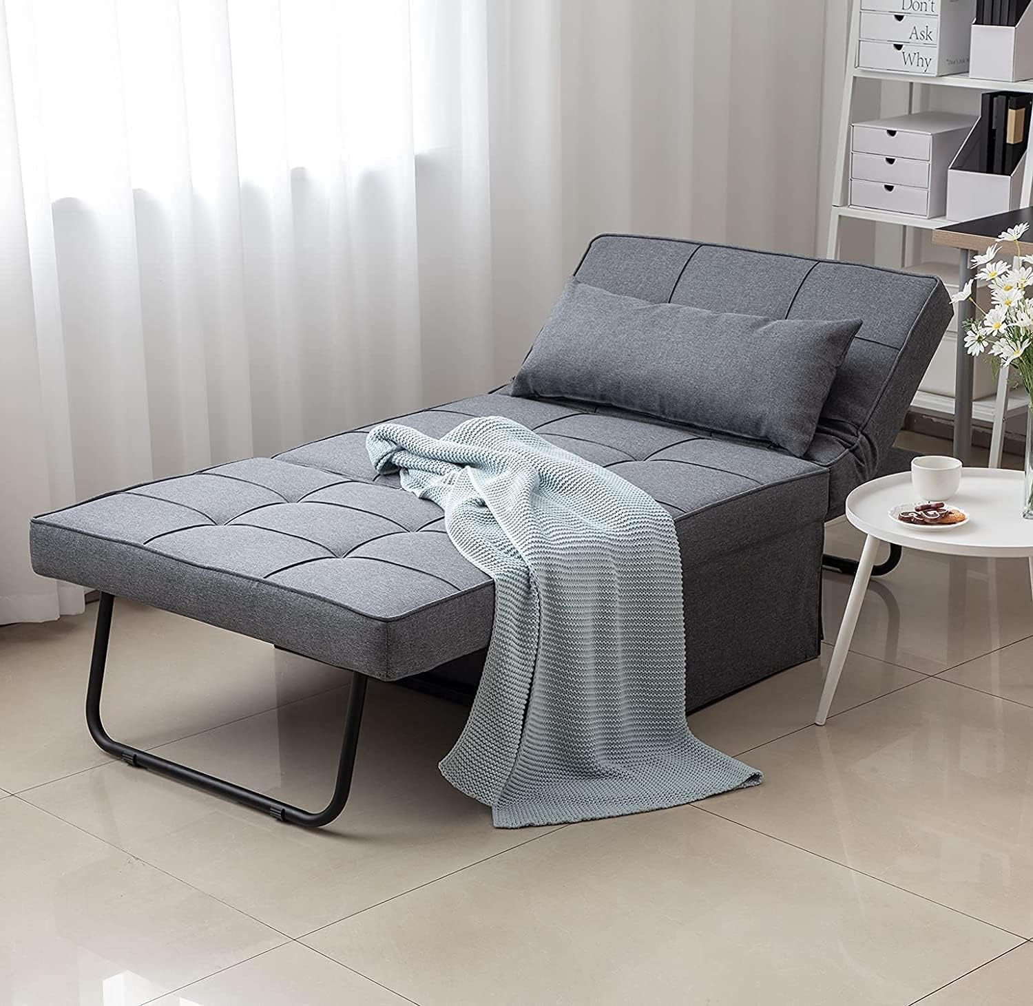 BIGSYY Sofa Bed, Set of 4 in 1 Multi Function Folding Ottoman Sleeper Bed,Modern Convertible Chair Adjustable Backrest Sleeper Couch Bed for Living Room Small Room Apartment, Light Grey