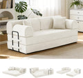 79'' Convertible Sofa Bed, 6 in 1 Folding Floor Futon Couch Sleeper with Fixed Frame, Corduroy Modular Sofa Bed with Removable Armrests & Pillows, No Assembly for Living Room Bedroom (Beige White)