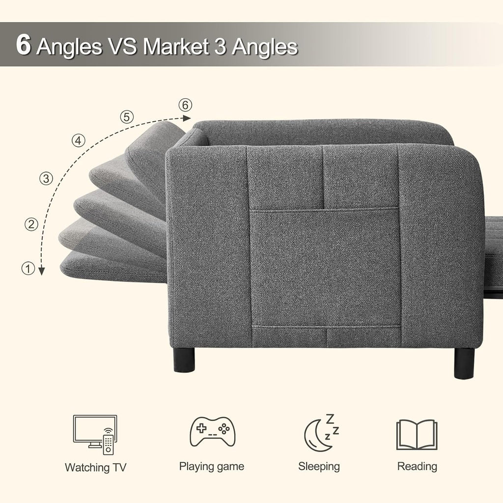 ZZW Sleeper Chair 84' Extra Long Convertible Chair Bed Upgraded 3-in-1 to 4-in-1 Pull Out Chair & Single Sofa Bed for Adult Sleeping Chair for Living Room & Small Space (Dark Grey)