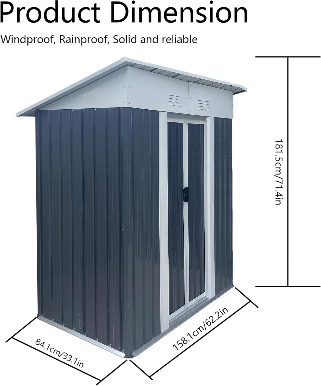 KEIKI 5x3FT Outdoor Storage Shed, Metal Tool Shed Outdoor Storage with Lockable Sliding Doors & Vents, Small Storage House for Backyard, Lawn, Garden