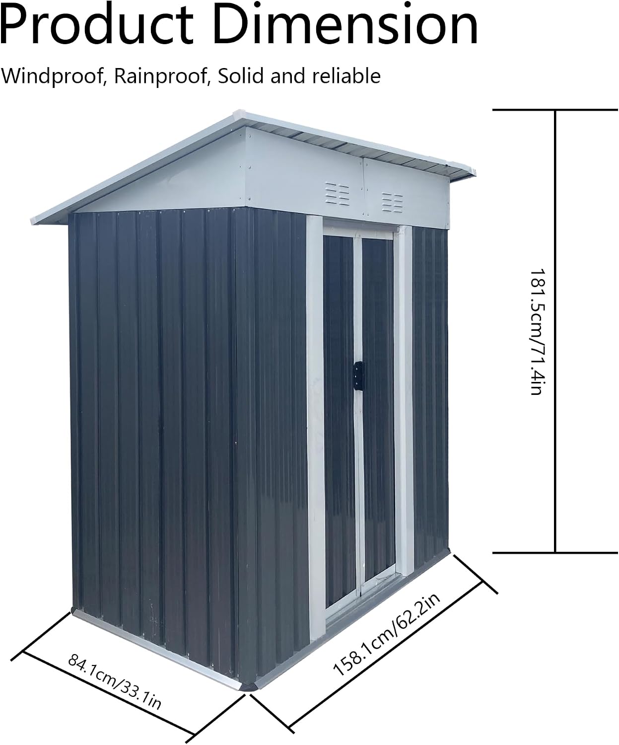 KEIKI 5x3FT Outdoor Storage Shed, Metal Tool Shed Outdoor Storage with Lockable Sliding Doors & Vents, Small Storage House for Backyard, Lawn, Garden
