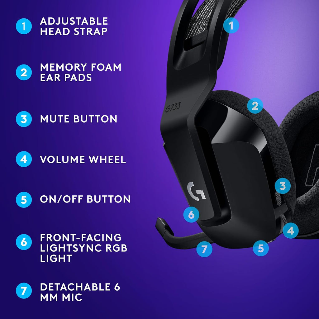 Logitech G733 Lightspeed Wireless Gaming Headset +Yeti GX Dynamic RGB Gaming Microphone with LIGHTSYNC, USB - Black
