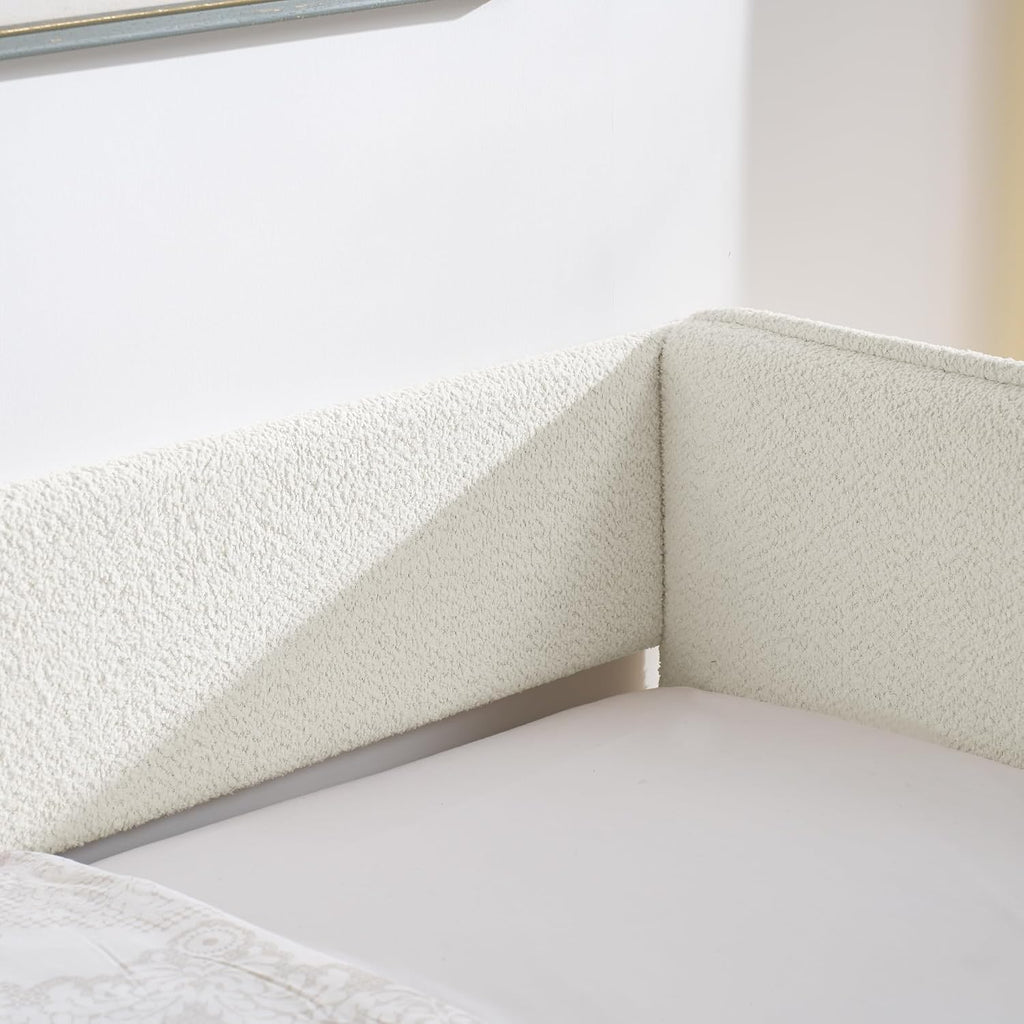 KEIKI Twin Size Upholstery Tufted Daybed with Erectable Trundle, Twin to King Design Modern Extendable Boucle Sofa Bed, Easy Assembly, No Box Spring Required, for Living Room and Bedroom, Beige