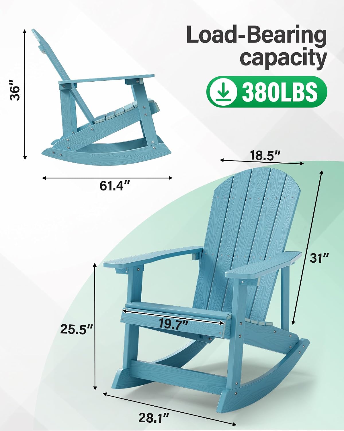 YEFU Outdoor Rocking Chair Set of 2,Adirondack Rocking Chair,Patio Rocker Chair with Wide Back,Oversized Rocker Chair Look Like Real Wood, for Lawn, Porch, Backyard, Indoor and Garden(Blue)