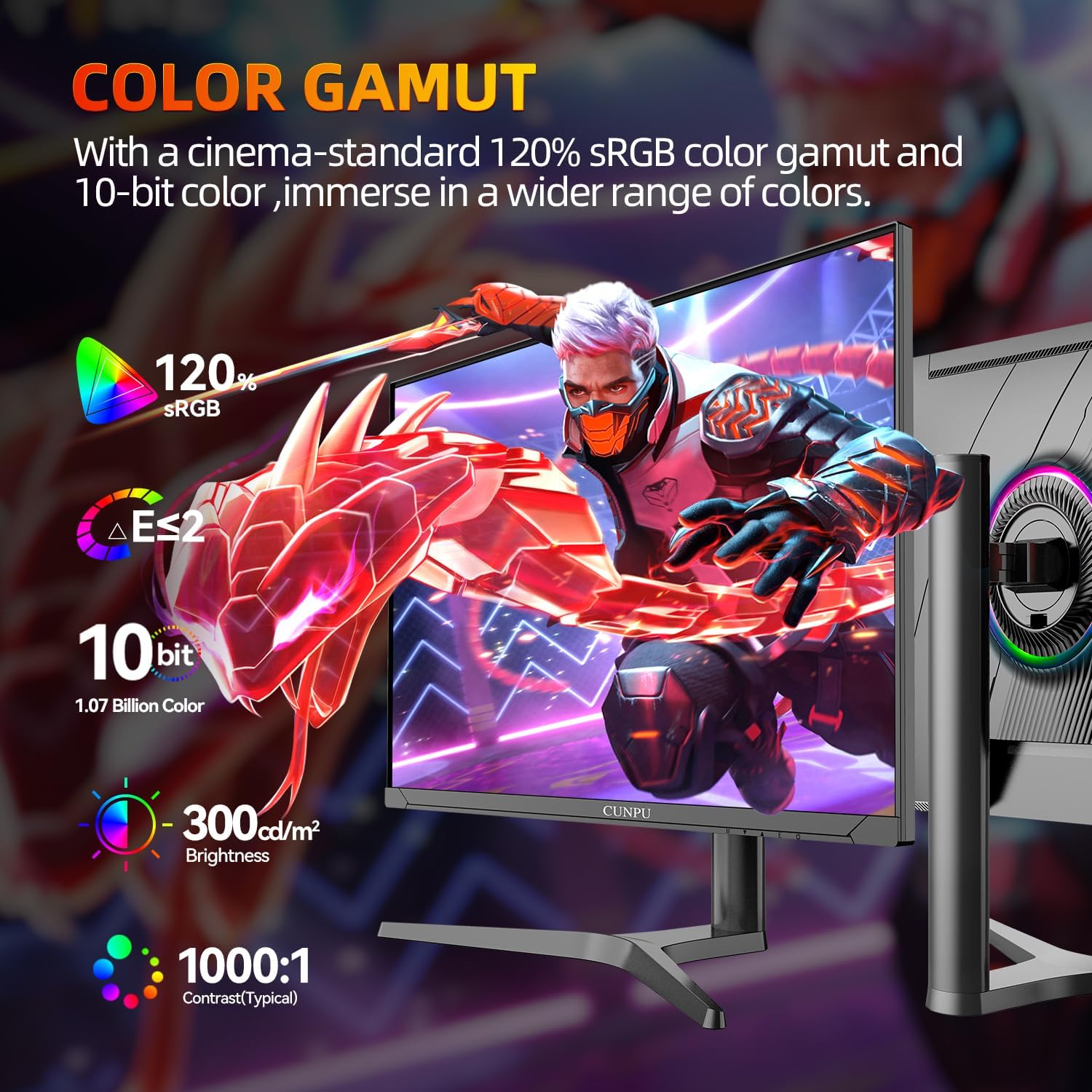 CUNPU 32 Inch 4k Gaming Monitor, 144Hz UHD Fast IPS Panel, 1ms GTG, sRGB 120%,10 Bit, Gsync & FreeSync, Support Xbox PS5 4k 120Hz VRR ALLM, HDMI 2.1,DP 1.4, Height/Vertical Adjustment