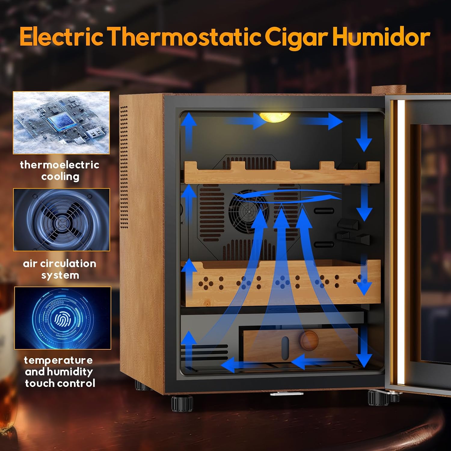 50L Upgraded Electric Humidor, 300 Counts Large Capacity,Thermostatic Electric Cooler Cabinet with Digital LED Screen, Safety Lock,Smart Humidity & Temp Control