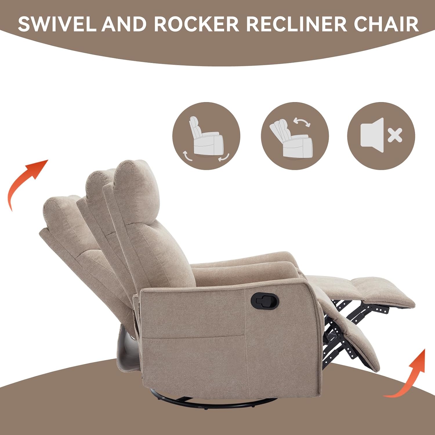 Massage Chair Recliner with Heat, 360° Swivel Glider Rocker with Reclining Backrest and Footrest, Manual Lazy Boy Recliners for Adults, Modern Nursery Rocking Chairs (Khkai)