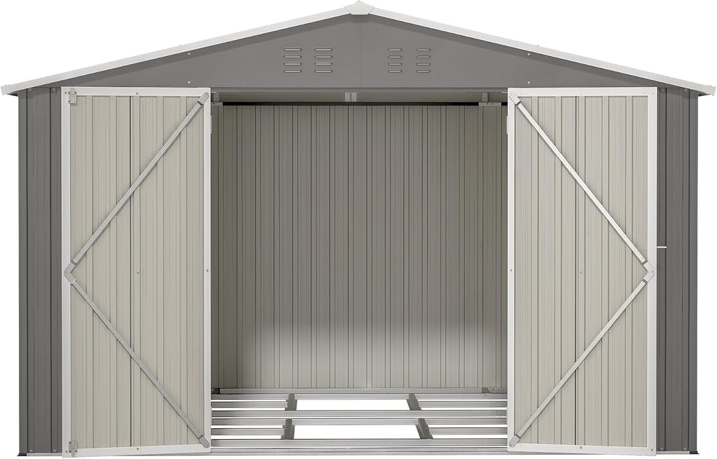 10x8 FT Outdoor Storage Shed with Lockable Double Doors, Aluminum Frame, Weatherproof with Frame Floor, Metal Tool Shed for Garden, Backyard, Patio, and Equipment Storage