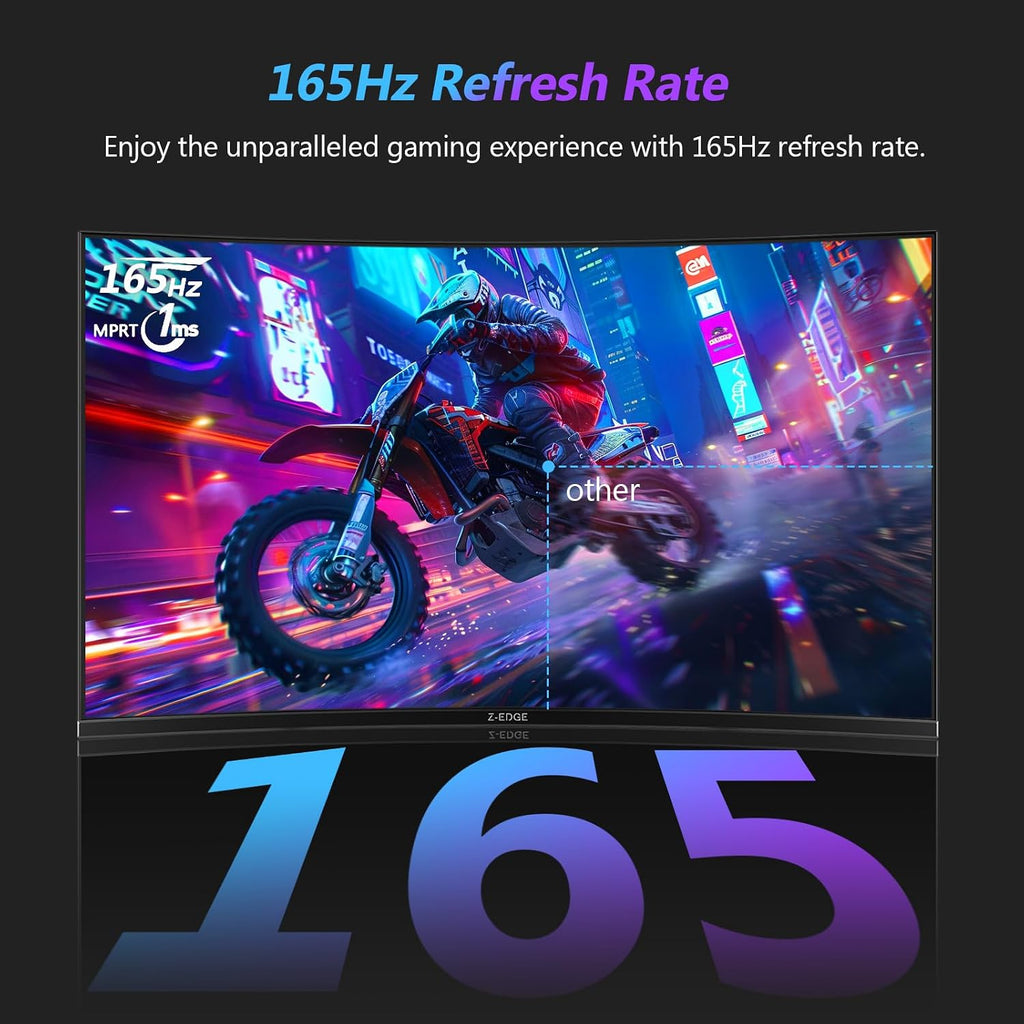 Z-Edge 27 inch Curved Gaming Monitor, QHD 1440P 165Hz 144Hz Curved 1500R Computer Monitor, MPRT 1ms Monitor Gaming, 16.7M Colors, UG27Q Frameless Bezel, 2X DP 1.4 Ports and 2X HDMI 2.0 Ports