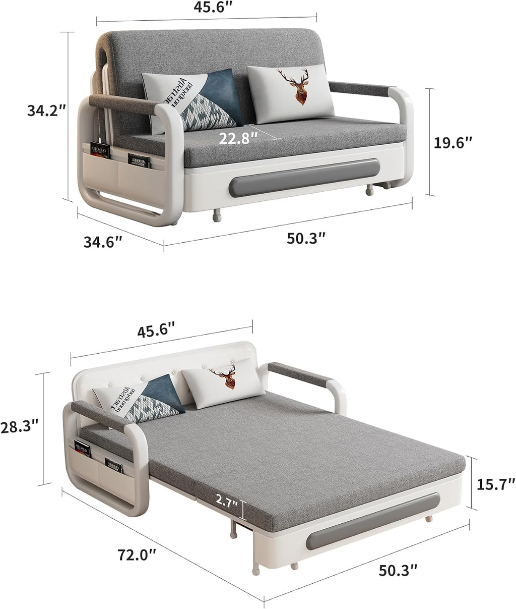 Pull-Out Sofa Daybed with Trundle, Versatile Futon Couch with Sleeping Function and Storage Space, Sofa Bed for Small Rooms and Living Rooms, Dark Grey and White (50.3')