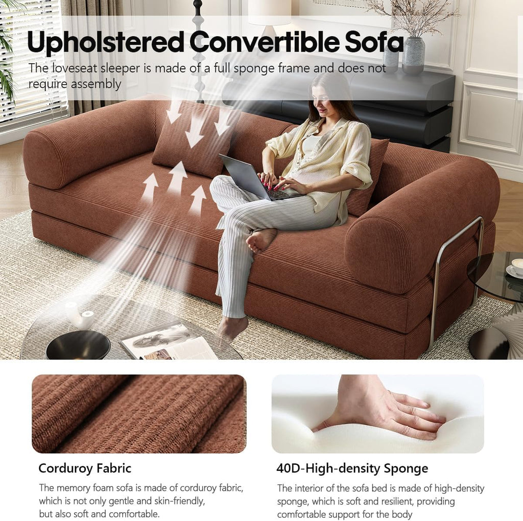 78.8' Modular Sofa Bed - 4-in-1 Convertible Design with Corduroy Fabric and High Density Sponge, Removable Cover and Fixed Frame