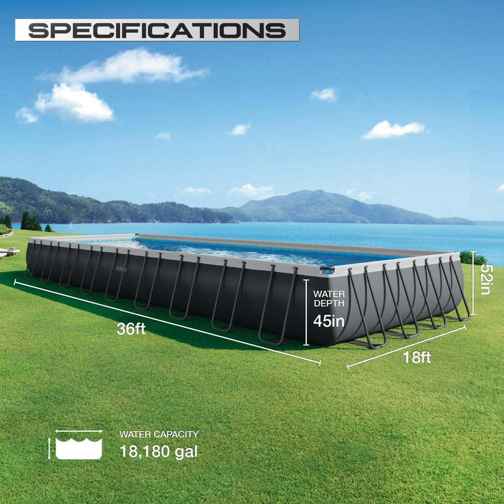 INTEX 26379MZ 36ft x 18ft x 52in Ultra XTR Deluxe Rectangular Above Ground Swimming Pool Set, Includes 2650 GPH Sand Filter Pump, Saltwater System, SuperTough Puncture Resistant, Rust Resistant