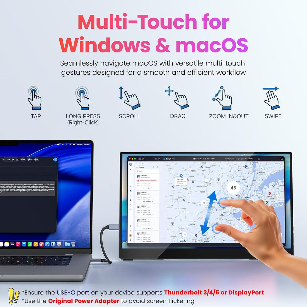 Upperizon Portable Monitor 15.6 inch FHD 90% sRGB 60Hz HDR HDMI USB-C Travel Monitor for Laptop MacBook PC Surface PS5 Xbox, External Display with Kickstand & Speakers, VESA Compatible