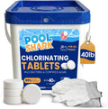 Pool Shark Swimming Pool Chlorine Tablets | 40 lbs | 3-Inch Chlorine Tablets | Slow-Dissolving 90% Active Chlorine Tabs | Pool Chemicals for Inground Pools, Above Ground Pools, Saltwater, Spa, Hot Tub