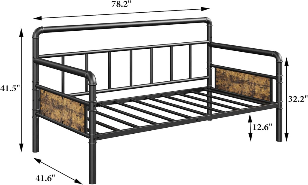 IDEALHOUSE Twin Daybed with Classic Headboard,Metal Twin Bed Frame Heavy Duty Steel Slats Support,Sofa BedFrame for Living Room, Guest RoomNoise Free, No Box Spring Needed, Black