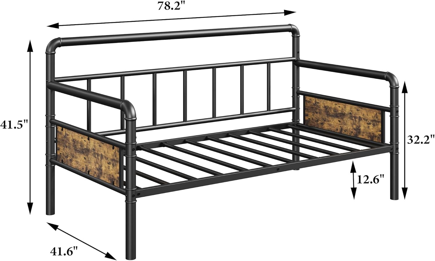 IDEALHOUSE Twin Daybed with Classic Headboard,Metal Twin Bed Frame Heavy Duty Steel Slats Support,Sofa BedFrame for Living Room, Guest RoomNoise Free, No Box Spring Needed, Black