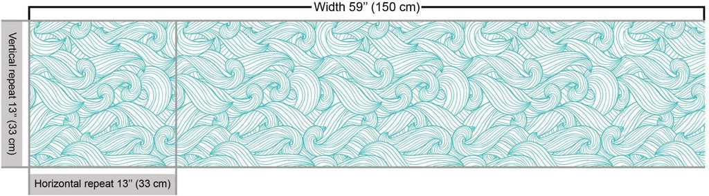 Ambesonne Turquoise Fabric by The Yard, Ocean Themed Waves Abstract Swirls Curlicues Lines Ornamental Vintage Summer, Decorative Fabric for Upholstery and Home Accents, 10 Yards, Teal White