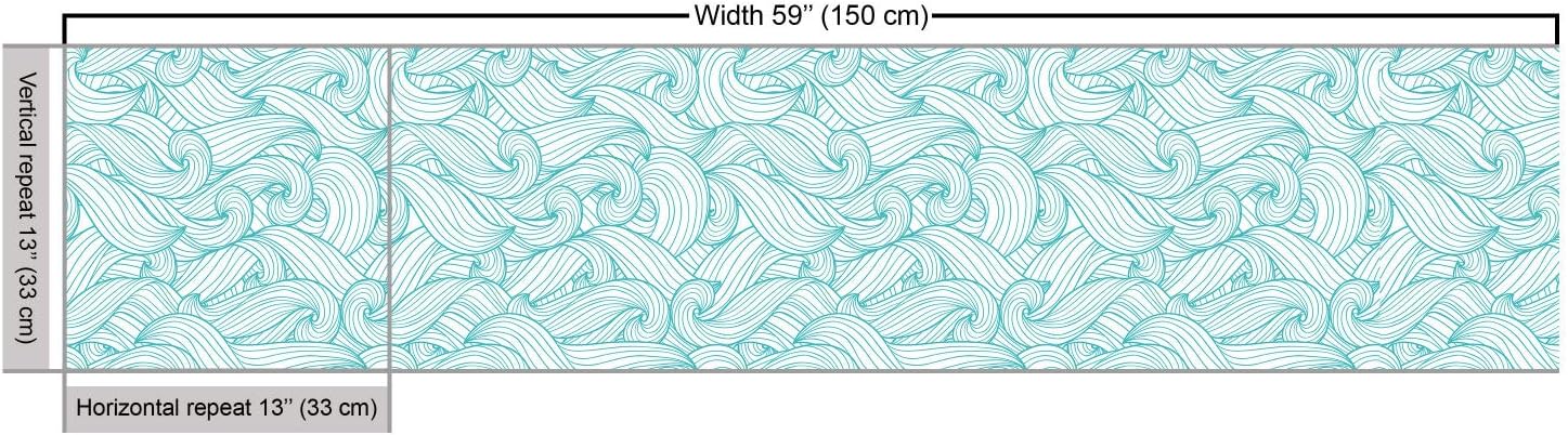 Ambesonne Turquoise Fabric by The Yard, Ocean Themed Waves Abstract Swirls Curlicues Lines Ornamental Vintage Summer, Decorative Fabric for Upholstery and Home Accents, 10 Yards, Teal White