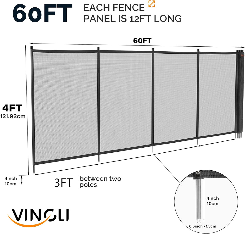 VINGLI Swimming Pool Fence for Inground and Above Pool Safety Fencing, Black (4×60FT)