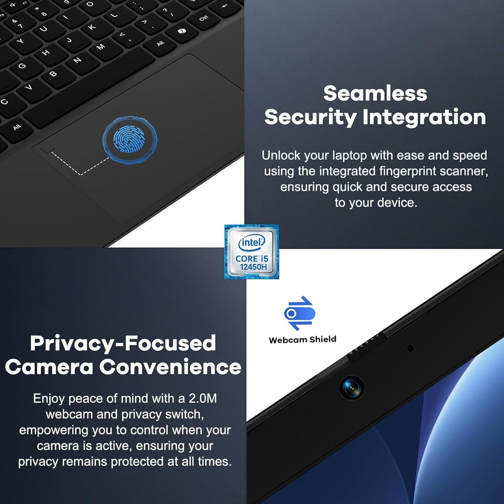 NIMO 15.6' FHD lPS-Business-Laptop, 8 Cores Intel i5-12450H 16GB RAM 256GB SSD (Beat i7-11800H, Up to 4.4 GHz) Computer with 100W GaN Type-C Fingerprint Backlit Keyboard WiFi 6 BT5.2 Win 11