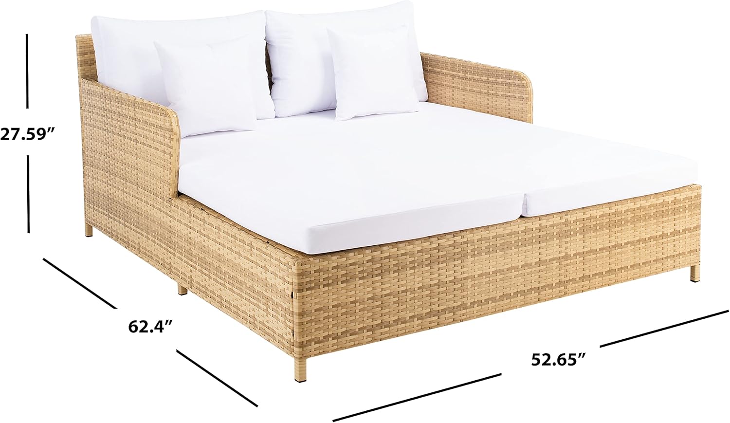 SAFAVIEH Outdoor - Cadeo Daybed - Natural & White - Steel Frame with Cushion - Deep-Seat Resort Design with Pillows - Ideal for Patio, Deck, Poolside, Backyard (PAT7500D)