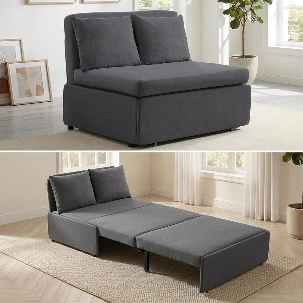 Mjkone 43' W Twin Size Pull Out Sofa Bed Chair with 2 Pillows, 2 in 1 Armless Sleeper Sofa Pull Out Couch Bed, Convertible Linen Sofas Sleeper Chair Bed for Living Room Apartment Office, Dark Gray
