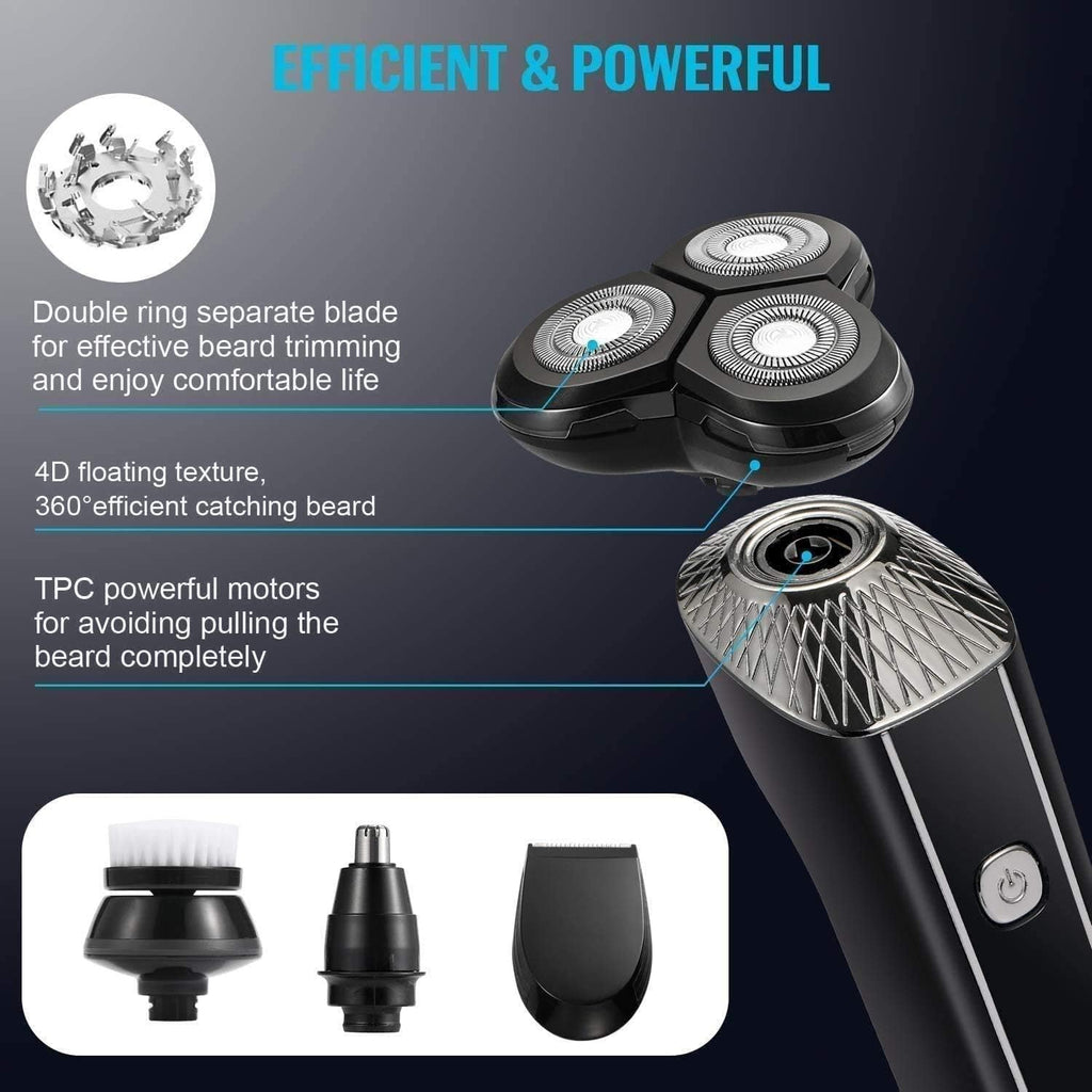 Electric Shaver for Men Rechargeable 4 in 1 Rotary Razors Beard Trimmer Face Shavers Waterproof Wet & Dry Cordless