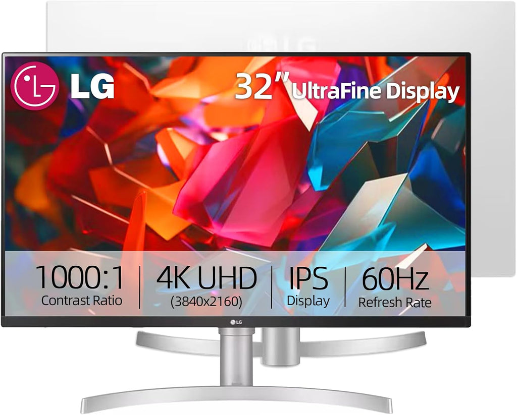 LG 32 Inch Ultrafine IPS 4K UHD Monitor, Widescreen, AMD FreeSync, HDR10, 95% DCI-P3, Black Stabilizer, Dual Controller, DisplayPort & HDMI, 3-Side Borderless, Tilt/Height Adjustment Stand, White