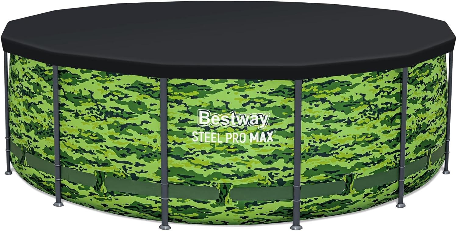 Bestway Steel Pro Max 14'x48 Camo Pool Set | Durable Construction, Easy Assembly, and All-Inclusive Accessories - Above Ground Pool Set with Filter Pump, Ladder, and Pool Cover - No Tools Required!