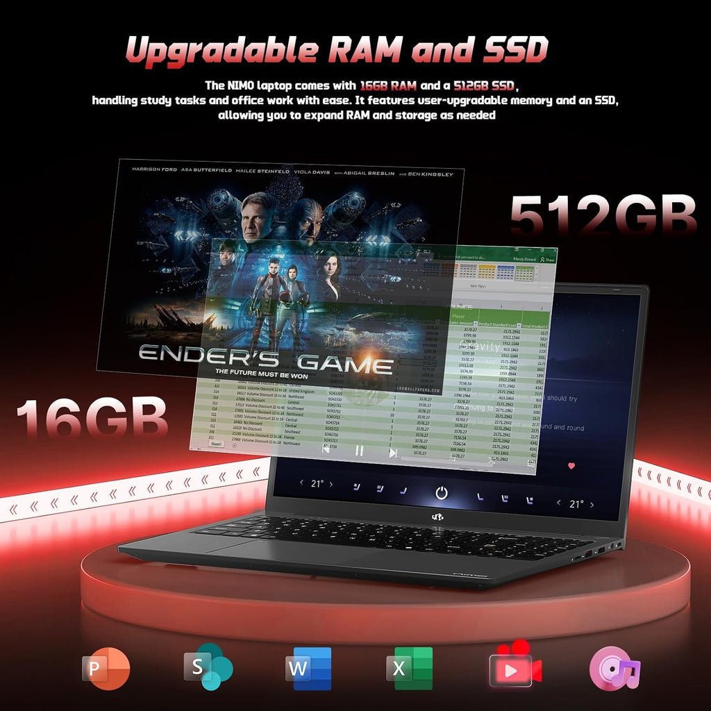 NIMO 15.6' IPS FHD-Student-Laptop, 16GB RAM 512GB SSD Intel N150(Beat i3-10110U, Up to 3.6GHz) Computer with 65W Type-C, Fingerprint, Backlit Keyboard, Wi-Fi 6, BT5.2, for Business and Home