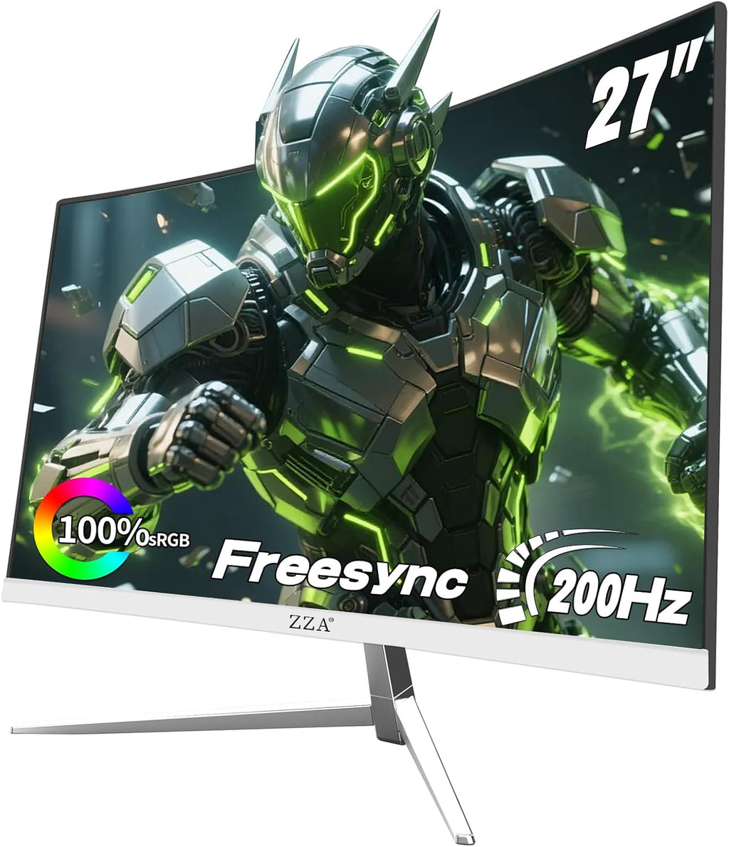 ZZA 27' Curved Gaming Monitor, Full HD(1920x1080P) VA Panel 1800R Computer Monitor,200HZ CP Screen,100% sRGB,3Sides Frameless, Flicker-Less,Blue Light Filter, for Office & Gaming