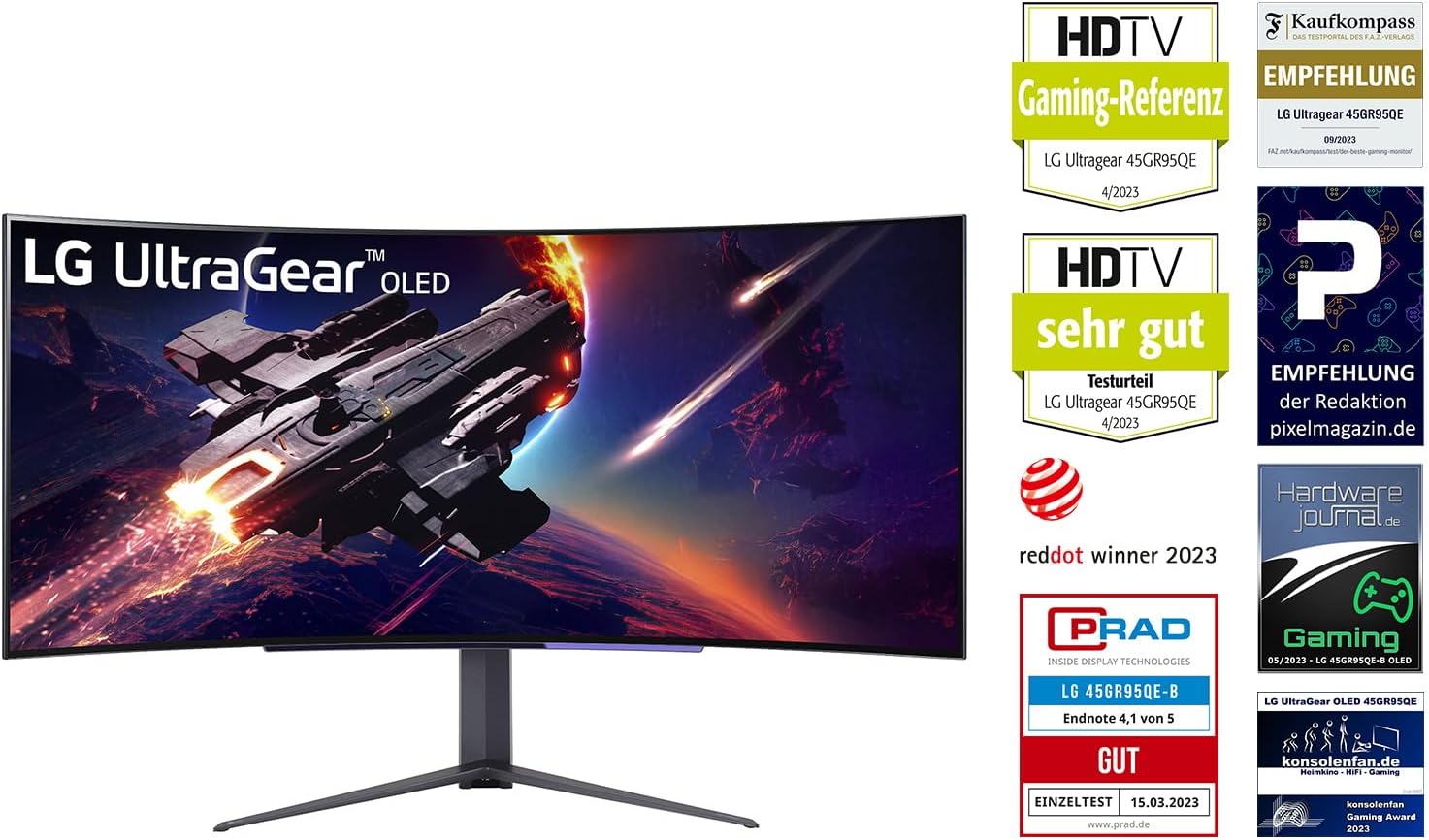 LG 45GR95QE 45-Inch Ultragear 1440p 240 Hz OLED Curved Gaming Monitor with AMD FreeSync Premium and 0.03ms Response Time (Black)