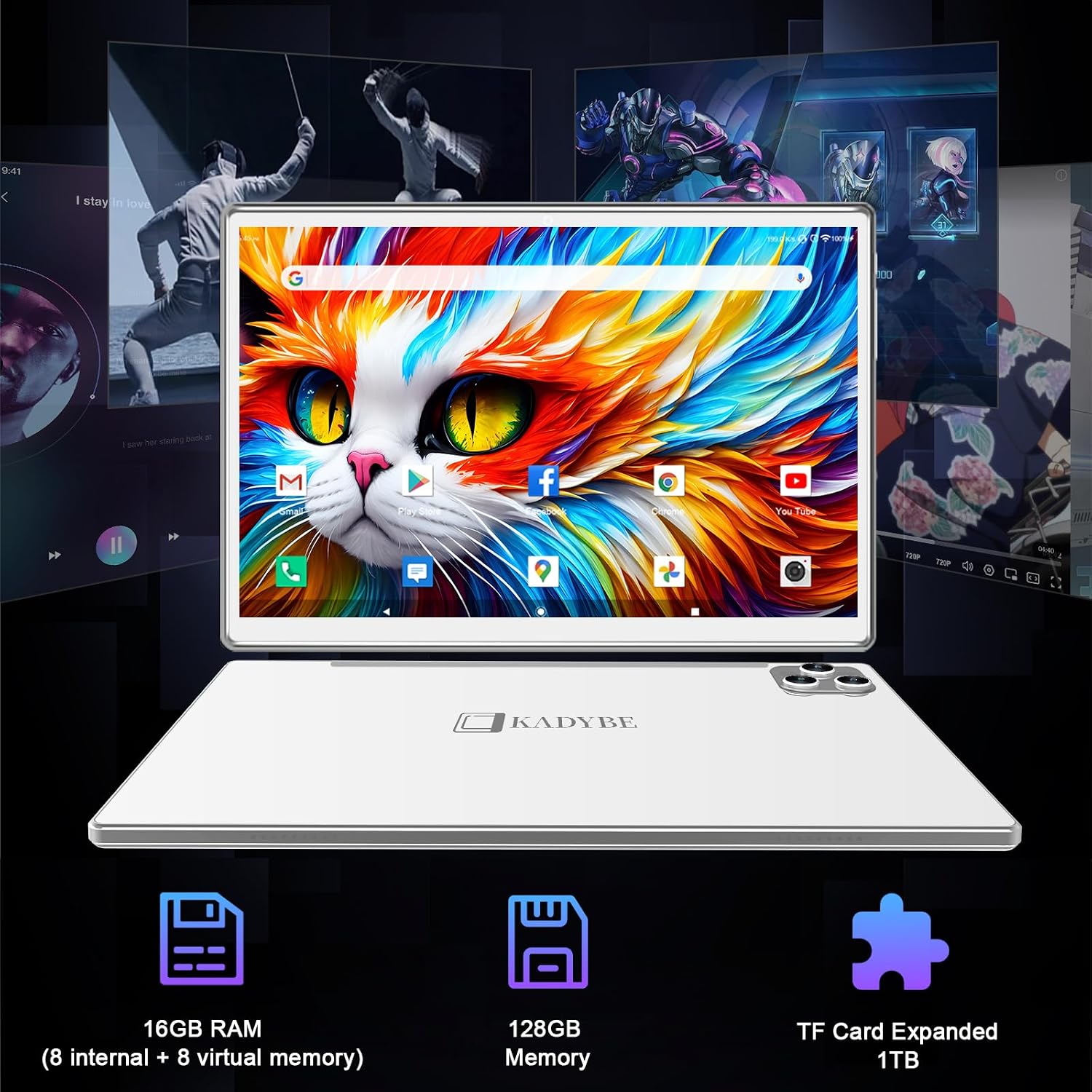 2026 Latest Tablet Android 14 Tablets 10 Inch, Tablets 128GB ROM+16GB RAM (8+8 Virtual), 2 In 1 Tablet with keyboard, Powerful Octa-Core+13MP Camera, 1TB TF Expandable, FHD IPS Display WiFi Tableta PC