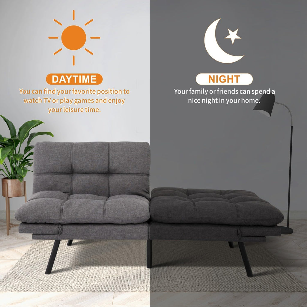 MUUEGM 71-Inch Convertible Futon Sofa Bed with Adjustable Backrest & Removable Armrests, Foldable Sleeper Loveseat for Small Space Living Room, Studio Apartment, Home Office，Deep Gray
