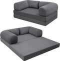 COMAX Futon Sofa Bed, 4-in-1 Floor Foldable Sofa Couch Bed Queen with L-Shaped Armrests, Convertible Folding Chair Bed Sleeper Mattress Fold Out Comfy Lounge for Living Room Bedroom, Grey