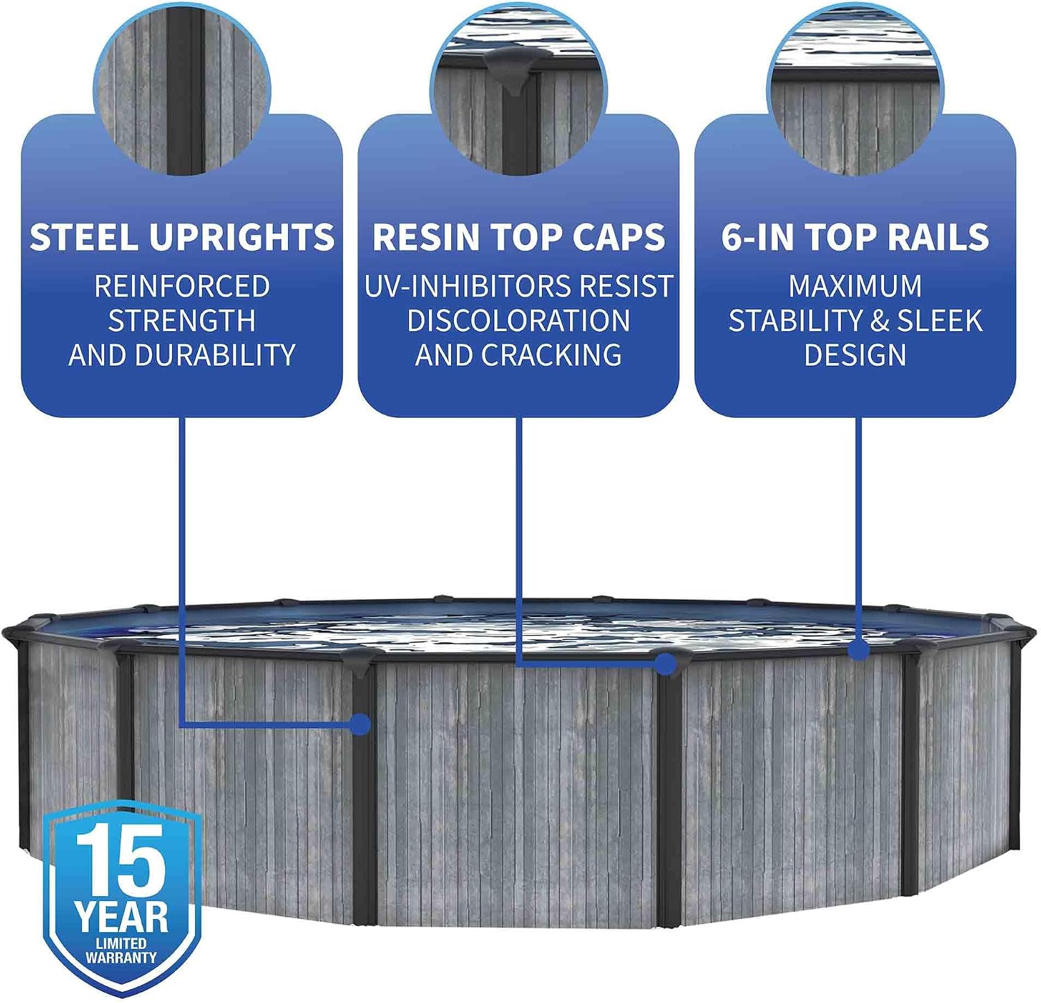 Blue Wave San Pedro 18-ft Round 52-in Deep Above Ground Swimming Pool – Steel Top Rails, Sand Filter, Skimmer, Liner, A-Frame Ladder & Maintenance Kit – Complete Outdoor Pool Accessories