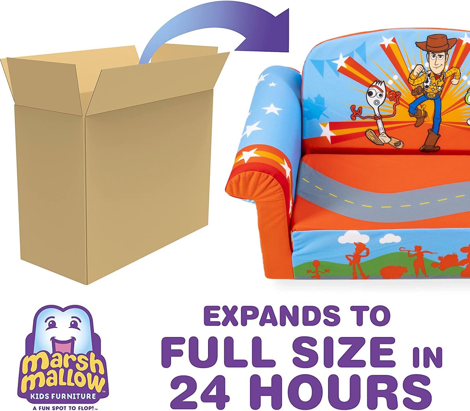 Marshmallow Furniture 2 Pack Kids 2-in-1 Flip Open Foam Sofa Bed, Toy Story 4