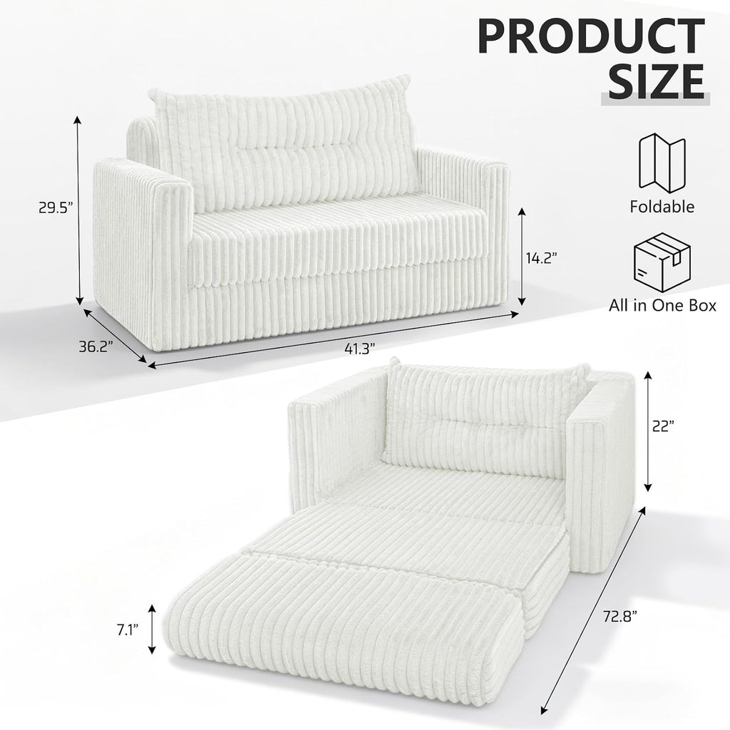 HABUTWAY Folding Sofa Bed, 2 in 1 Convertible Sleeper Chair with Pillow, Portable Fold Out Chair Bed with Armrest, Comfy Floor Couch, Lazy Sofa for Living Room Bedroom Dorm Home Office, Beige