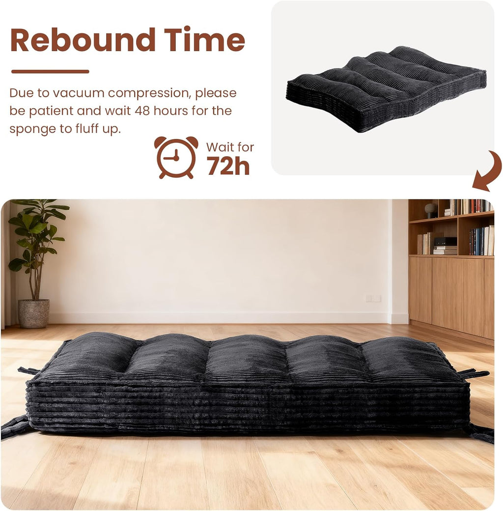 10 Inch Thick Futon Mattress, Shredded High Density Foam Floor Mattress, Portable Foldable Sleeping Mattress, Corduroy Lounger Bed for Guest Room Dorm Apartment Camping Travel
